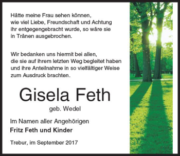 Traueranzeige von Gisela Feth von Trauerportal Rhein Main Presse