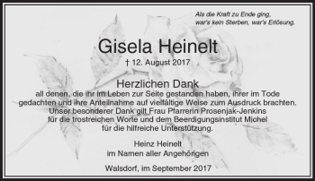 Traueranzeige von Gisela Heinelt von  Camberger Anzeiger
