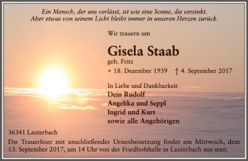 Traueranzeige von Gisela Staab von VRM Trauer