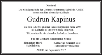 Traueranzeige von Gudrun Kapinus von VRM Trauer
