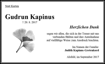 Traueranzeige von Gudrun Kapinus von VRM Trauer