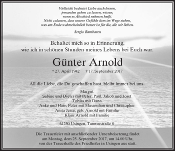 Traueranzeige von Günter Arnold von  Usinger Anzeiger