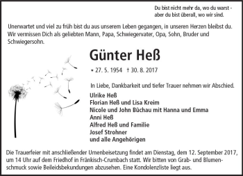 Traueranzeige von Günter Heß von Trauerportal Echo Online