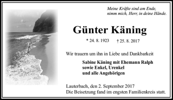 Traueranzeige von Günter Käning von VRM Trauer