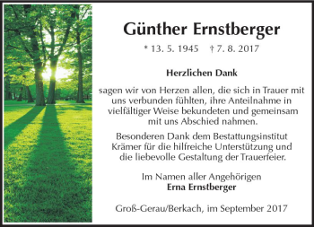 Traueranzeige von Günther Ernstberger von Trauerportal Echo Online