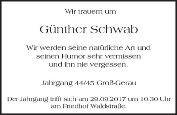 Traueranzeige von Günther Schwab von Trauerportal Echo Online
