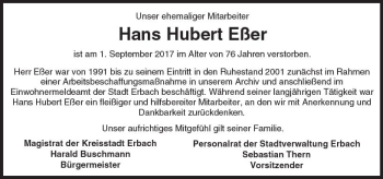 Traueranzeige von Hans Hubert Eßer von Trauerportal Echo Online