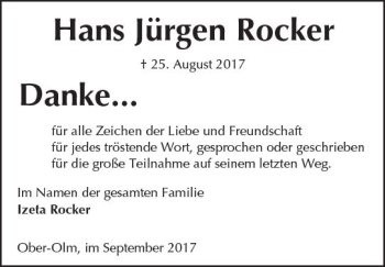 Traueranzeige von Hans Jürgen Rocker von Trauerportal Rhein Main Presse