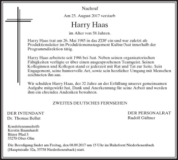 Traueranzeige von Harry Haas von Trauerportal Rhein Main Presse