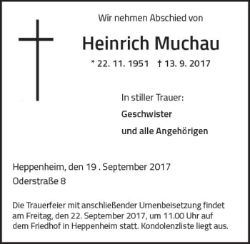 Traueranzeige von Heinrich Muchau von Trauerportal Echo Online