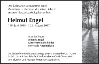 Traueranzeige von Helmut Engel von Trauerportal Echo Online