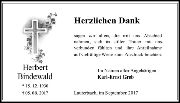 Traueranzeige von Herbert Bindwald von VRM Trauer