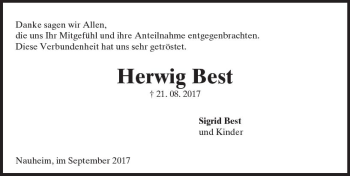 Traueranzeige von Herwig Best von Trauerportal Rhein Main Presse