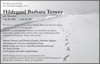 Traueranzeige von Hildegard Barbara Terwey von Trauerportal Rhein Main Presse