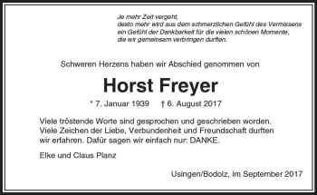 Traueranzeige von Horst Freyer von  Usinger Anzeiger