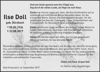 Traueranzeige von Ilse Doll von Trauerportal Rhein Main Presse