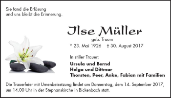 Traueranzeige von Ilse Müller von Trauerportal Echo Online