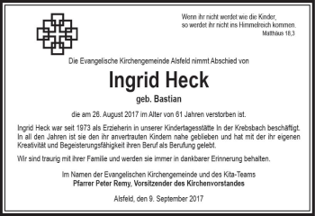 Traueranzeige von Ingrid Heck von VRM Trauer