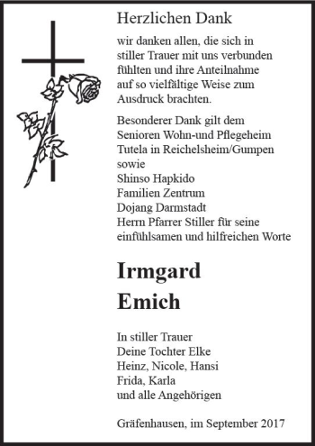 Traueranzeige von Irmgard Emich von Trauerportal Echo Online