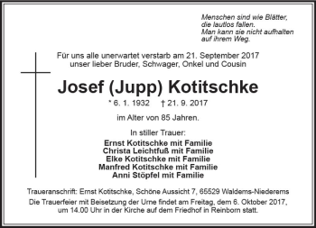 Traueranzeige von Josef Kotitschke von Trauerportal Rhein Main Presse