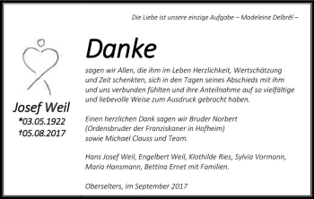 Traueranzeige von Josef Weil von  Camberger Anzeiger