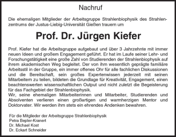 Traueranzeige von Jürgen Kiefer von  Gießener Anzeiger