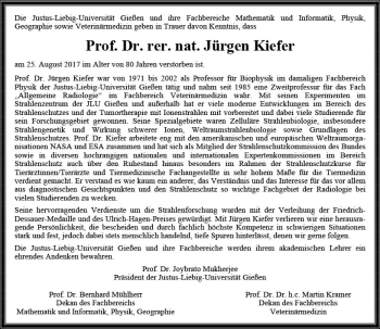 Traueranzeige von Jürgen Kiefer von  Gießener Anzeiger
