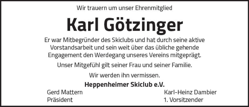  Traueranzeige für Karl Götzinger vom 06.09.2017 aus Trauerportal Echo Online