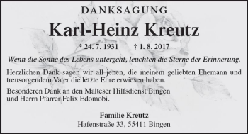 Traueranzeige von Karl-Heinz Kreutz von Trauerportal Rhein Main Presse
