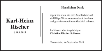 Traueranzeige von Karl-Heinz Rischer von Trauerportal Rhein Main Presse