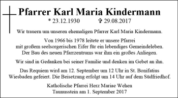 Traueranzeige von Karl Kindermann von Trauerportal Rhein Main Presse