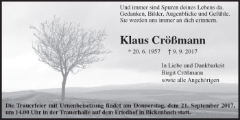 Traueranzeige von Klaus Crößmann von Trauerportal Echo Online