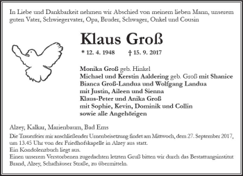 Traueranzeige von Klaus Groß von Trauerportal Rhein Main Presse