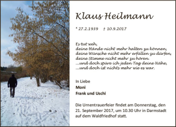 Traueranzeige von Klaus Heilmann von Trauerportal Echo Online
