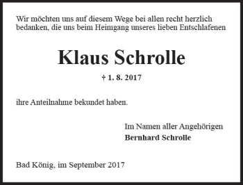 Traueranzeige von Klaus Schrolle von Trauerportal Echo Online
