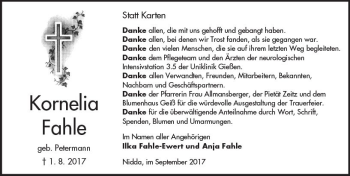 Traueranzeige von Kornelia Fahle von  Kreisanzeiger