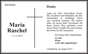 Traueranzeige von Maria Raschel von VRM Trauer