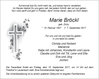 Traueranzeige von Marie Bröckl von VRM Trauer