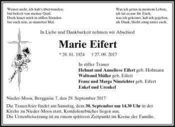 Traueranzeige von Marie Eifert von VRM Trauer