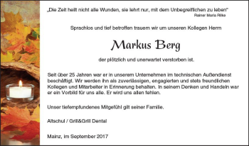 Traueranzeige von Markus Berg von Trauerportal Rhein Main Presse