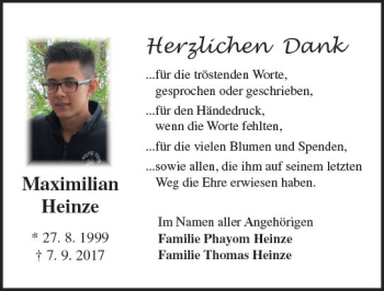 Traueranzeige von Maximilian Heinze von  Camberger Anzeiger