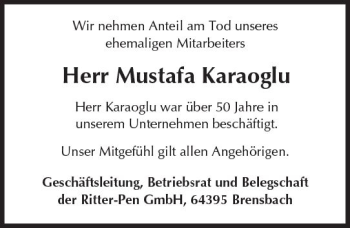 Traueranzeige von Mustafa Karaoglu von Trauerportal Echo Online