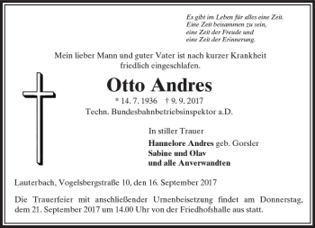 Traueranzeige von Otto Andres von VRM Trauer