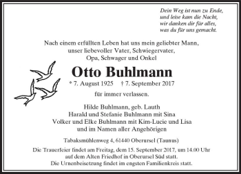 Traueranzeige von Otto Buhlmann von  Usinger Anzeiger