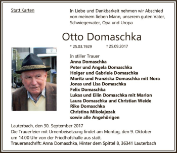 Traueranzeige von Otto Domaschka von VRM Trauer
