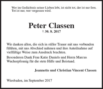Traueranzeige von Peter Classen von Trauerportal Rhein Main Presse