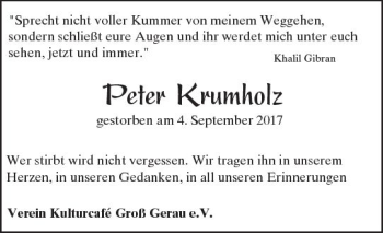 Traueranzeige von Peter Krumholz von Trauerportal Echo Online