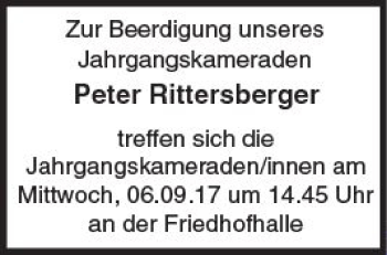 Traueranzeige von Peter Rittersberger von Trauerportal Echo Online