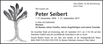 Traueranzeige von Peter Seibert von Trauerportal Rhein Main Presse