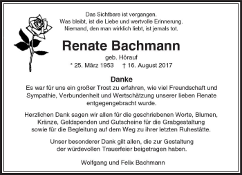 Traueranzeige von Renate Bachmann von  Usinger Anzeiger